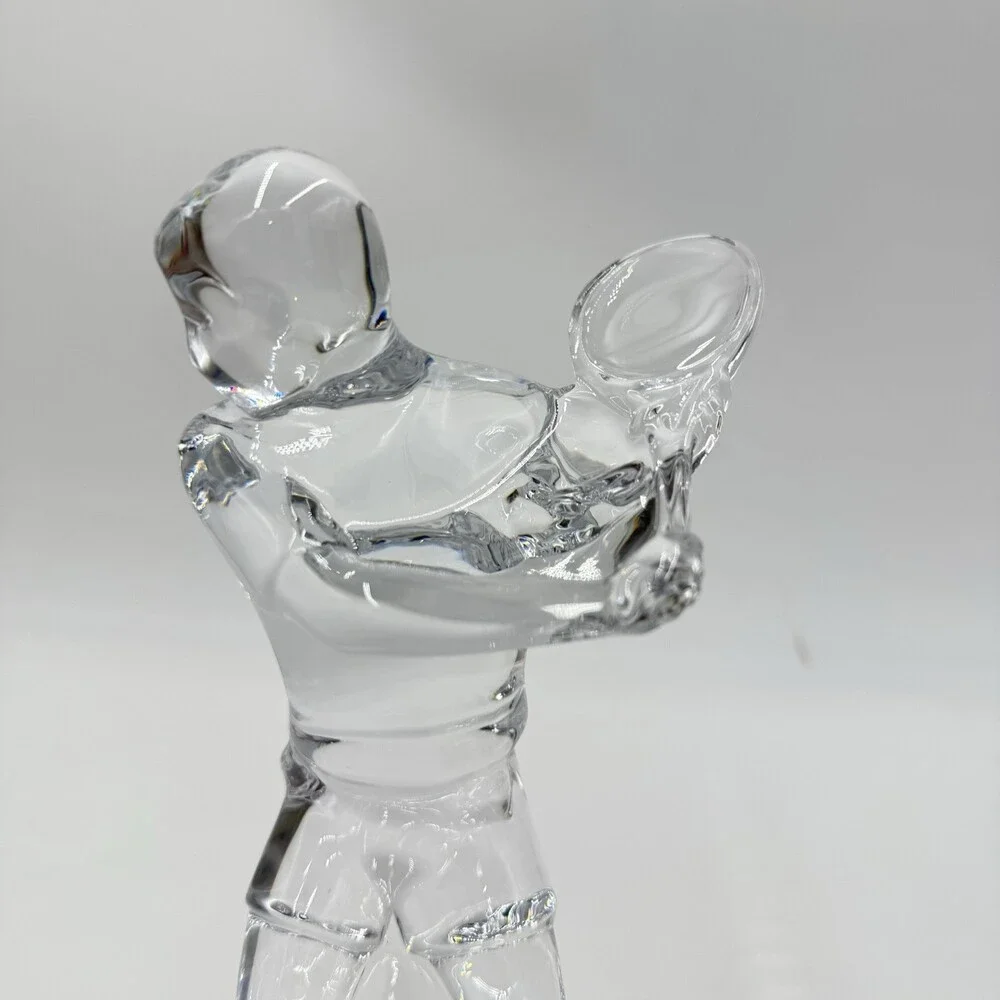Baccarat France Crystal Tennis Player 9.5” Statue Figurine Clear Signed Vintage
